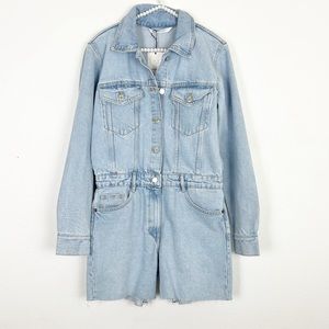 Zara Long Sleeve Denim Romper Shorts Light Wash Size Medium